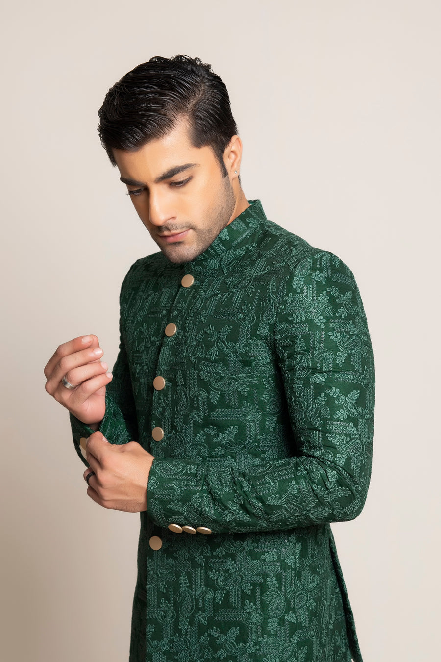 GREEN EMBROIDERED PRINCE COAT