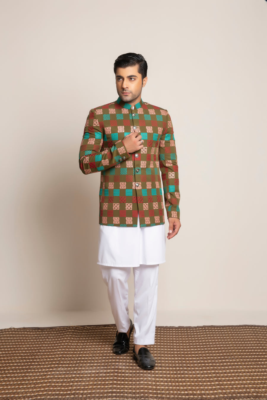 Multi colour EMBROIDERED PRINCE COAT