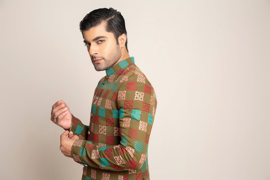 Multi colour EMBROIDERED PRINCE COAT