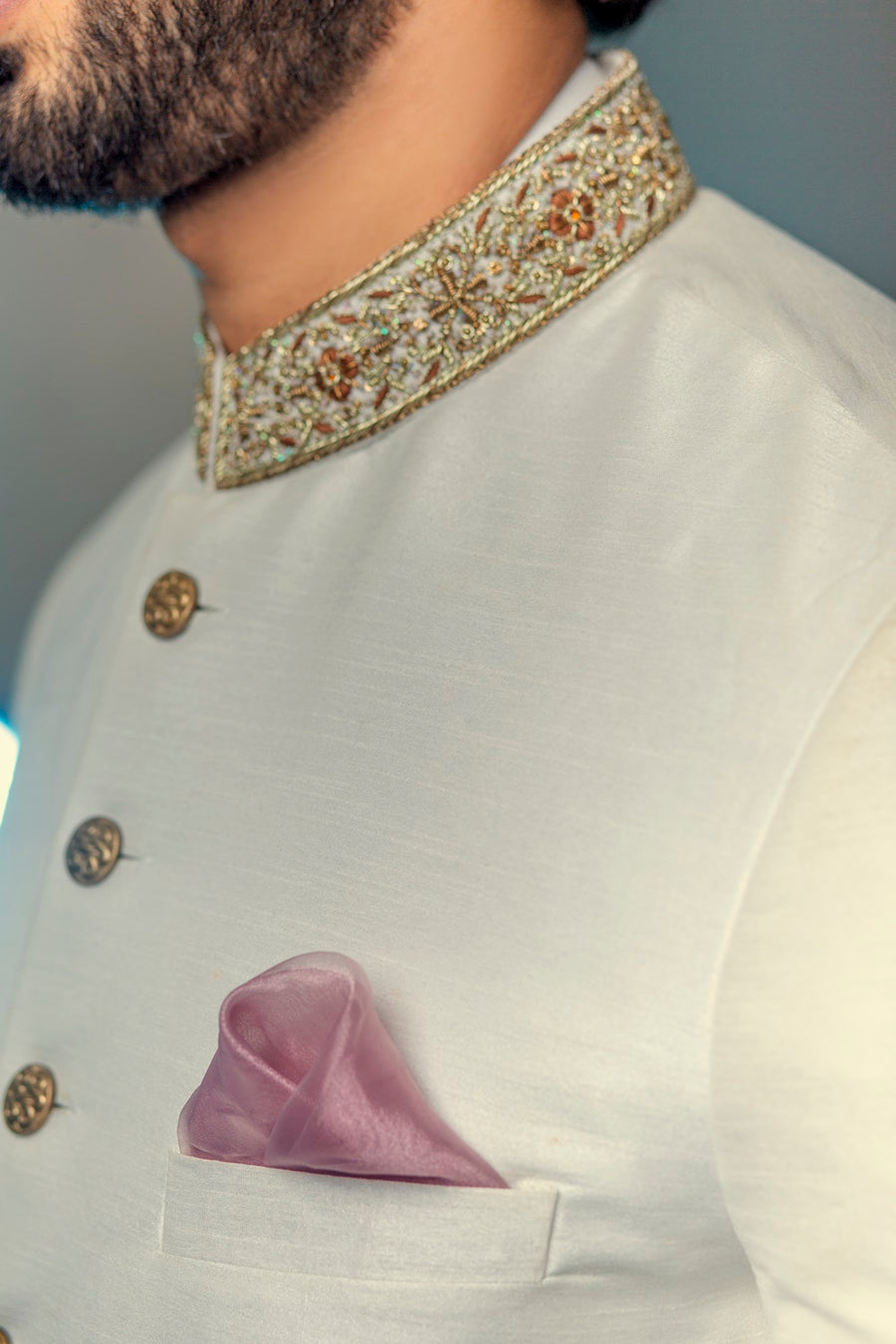 CLASSIC WHITE RAW SILK SHERWANI