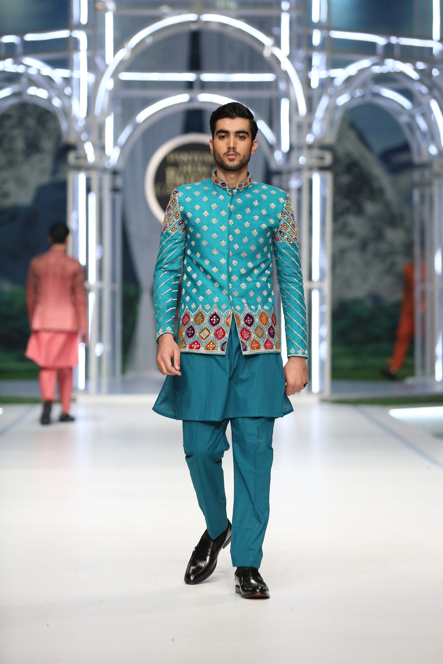 SEA GREEN EMBROIDERED PRINCE COAT