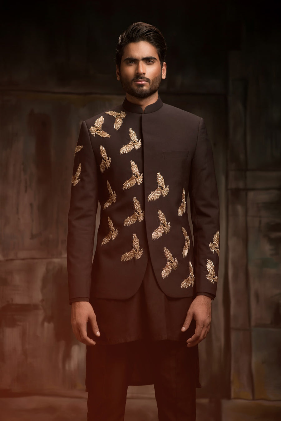 BLACK EMBROIDERED PRINCE COAT